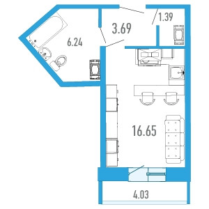 Студия 29.67 м²