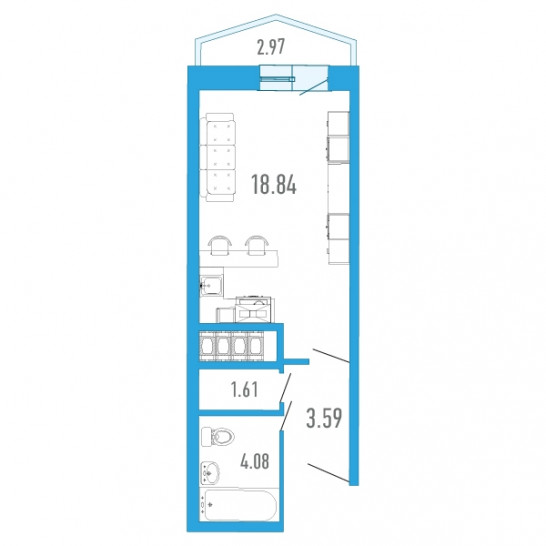 Студия 28.6 м²