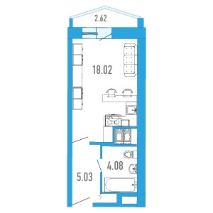 Студия 26.9 м²